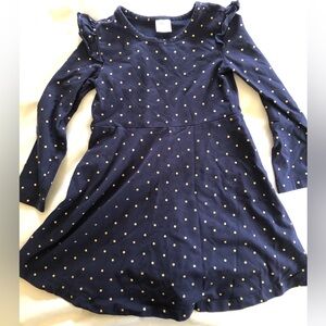 Hanna Andersson Navy Gold Polka Dot Dress Size 5